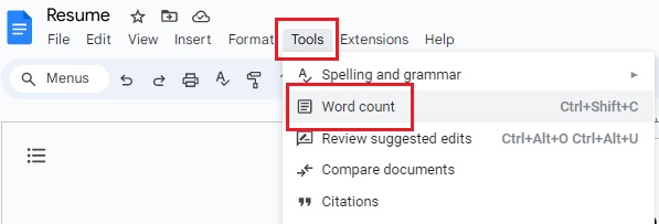 Google Docs word count